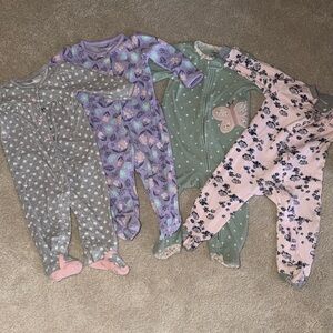 Bundle of 4 Girls One Pieces Set - PJ Fleece - Gray, Purple, Green, Pink